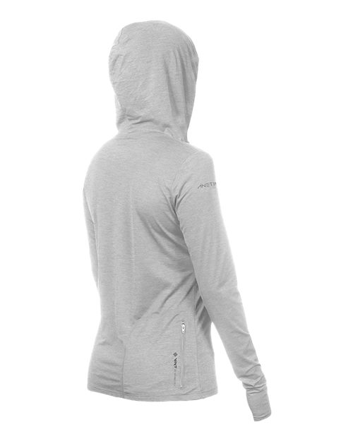 Women's Breeze Tech Hooded Long Sleeve T-Shirt - Back - B00433092 - Alloy Heathered