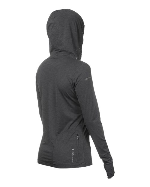 Women's Breeze Tech Hooded Long Sleeve T-Shirt - Back - B00433582 - Charcoal Heathered