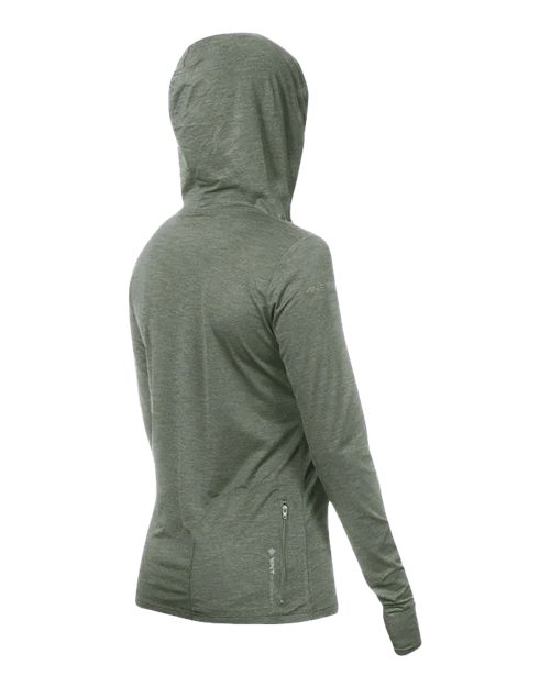Women's Breeze Tech Hooded Long Sleeve T-Shirt - Back - B00433542 - Dark Olive Heathered
