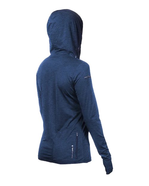Women's Breeze Tech Hooded Long Sleeve T-Shirt - Back - B00433652 - Navy Heathered