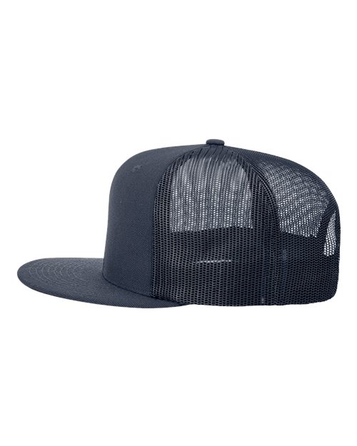 Wool Blend Flat Bill Trucker Cap - DirectSide - B09195650 - Navy/ Navy