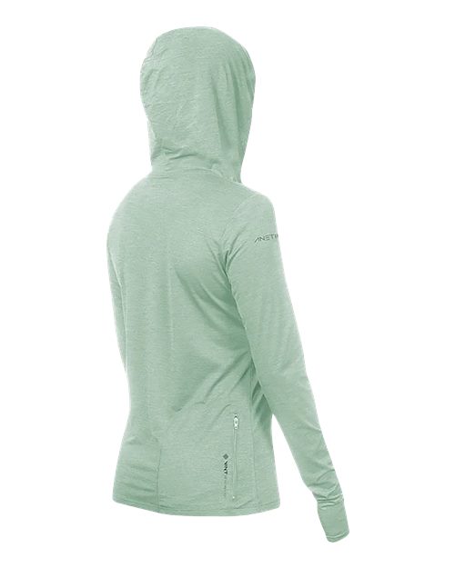 Women's Breeze Tech Hooded Long Sleeve T-Shirt - Back - B00433552 - Olive Heathered