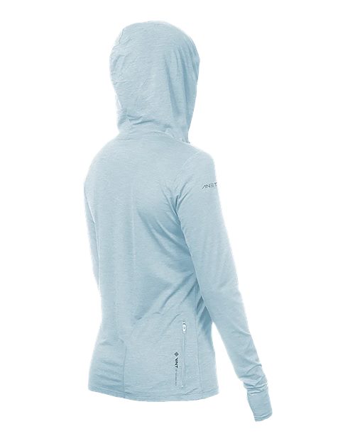 Women's Breeze Tech Hooded Long Sleeve T-Shirt - Back - B00433252 - Sky Heathered