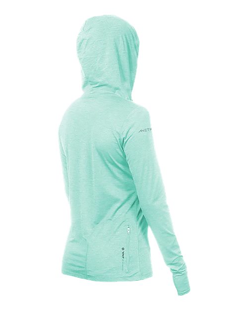 Women's Breeze Tech Hooded Long Sleeve T-Shirt - Back - B00433172 - Seafoam Heathered