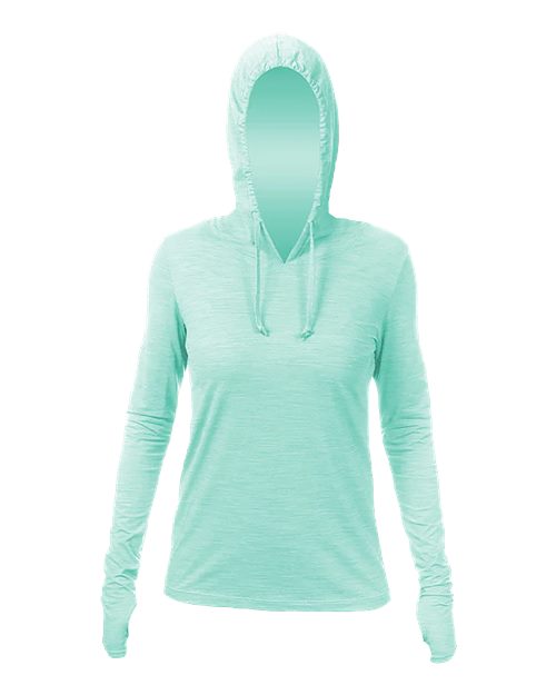 Women's Breeze Tech Hooded Long Sleeve T-Shirt - Front - B00433172 - Seafoam Heathered