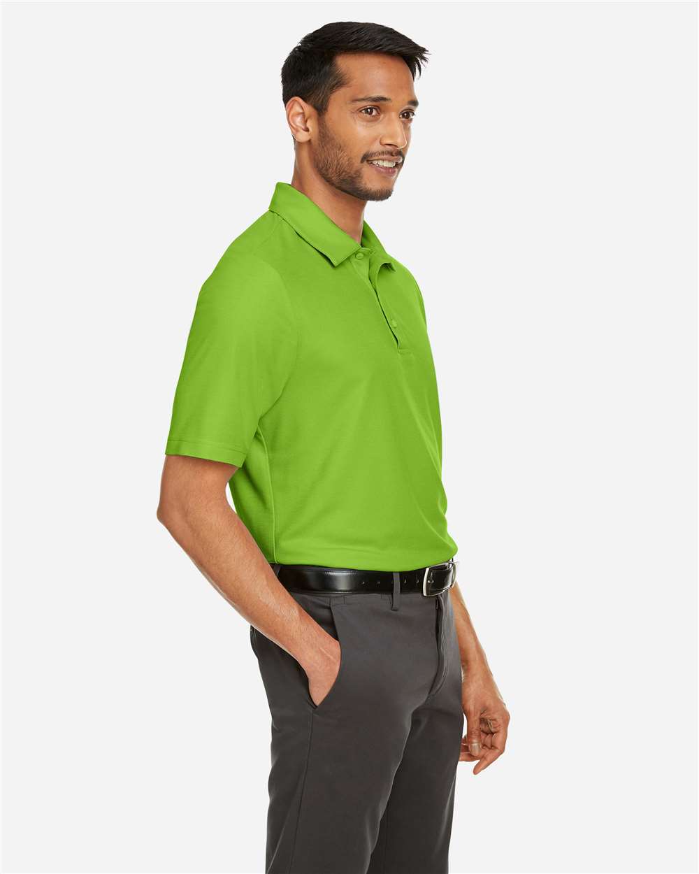 Men's Fusion ChromaSoft™ Pique Polo - OnModelSide - B275A7173 - Acid Green
