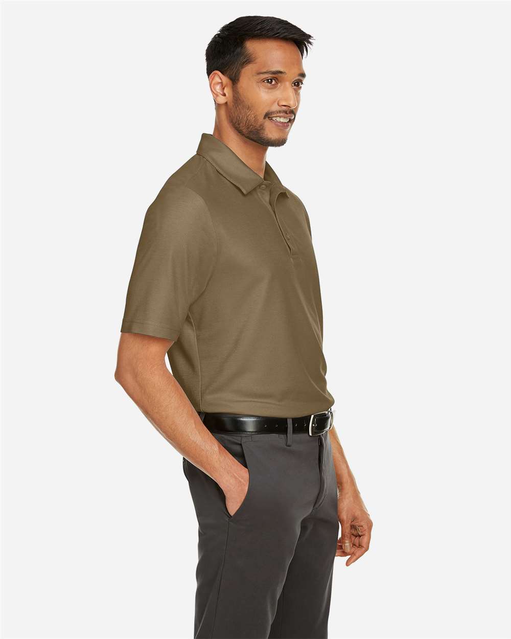 Men's Fusion ChromaSoft™ Pique Polo - OnModelSide - B275A7553 - Coyote Brown