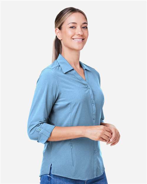 Women's Ultra UVP® Marina Shirt - OnModelSide - B292A7262 - Columbia Blue