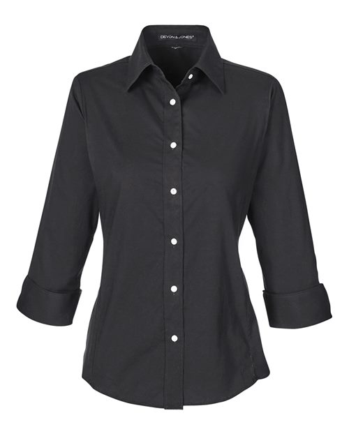 Women's Perfect Fit™ Three-Quarter Sleeve Stretch Poplin Dress Shirt - Front - B733B2504 - Black