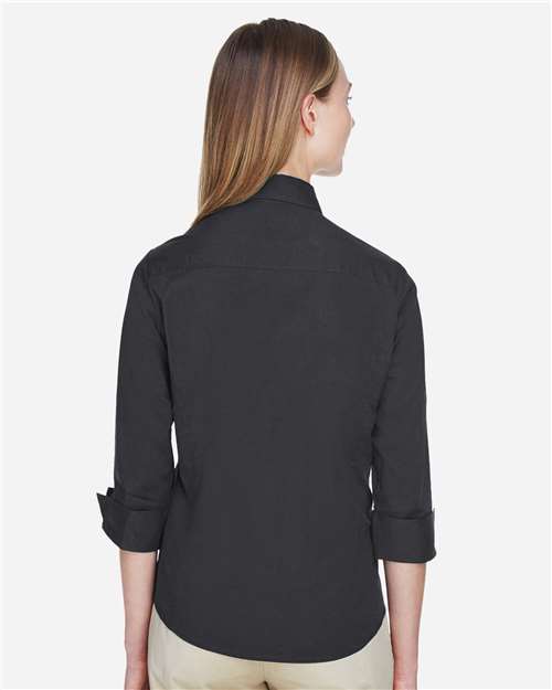 Women's Perfect Fit™ Three-Quarter Sleeve Stretch Poplin Dress Shirt - OnModelBack - B733B2504 - Black