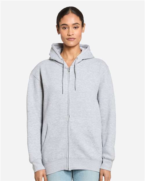 Premium Full-Zip Hooded Sweatshirt - OnModelFront - B488C9092 - Heather Grey