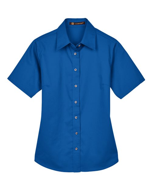 Women's Easy Blend™ Short Sleeve Twill Dress Shirt with Stain-Release - Front - B238B9758 - French Blue