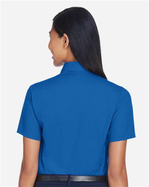 Women's Easy Blend™ Short Sleeve Twill Dress Shirt with Stain-Release - OnModelBack - B238B9758 - French Blue