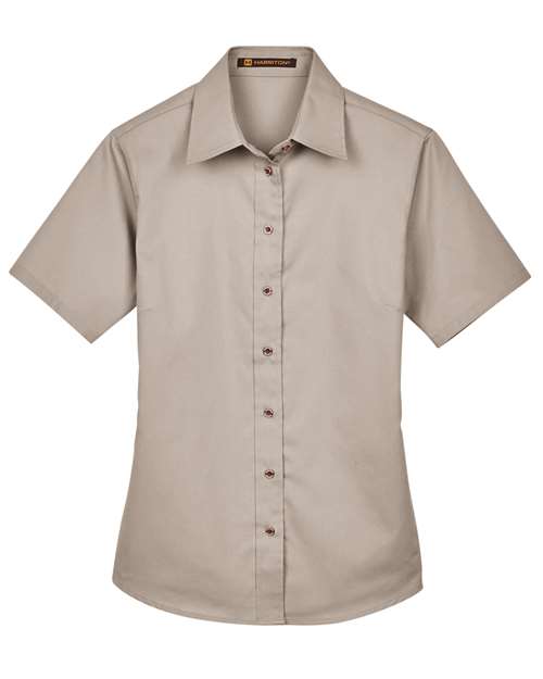 Women's Easy Blend™ Short Sleeve Twill Dress Shirt with Stain-Release - Front - B238B9243 - Stone