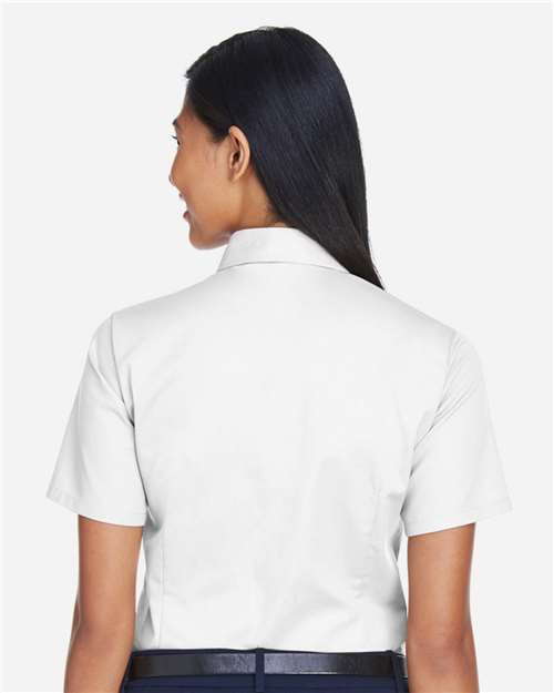 Women's Easy Blend™ Short Sleeve Twill Dress Shirt with Stain-Release - OnModelBack - B238B9008 - White