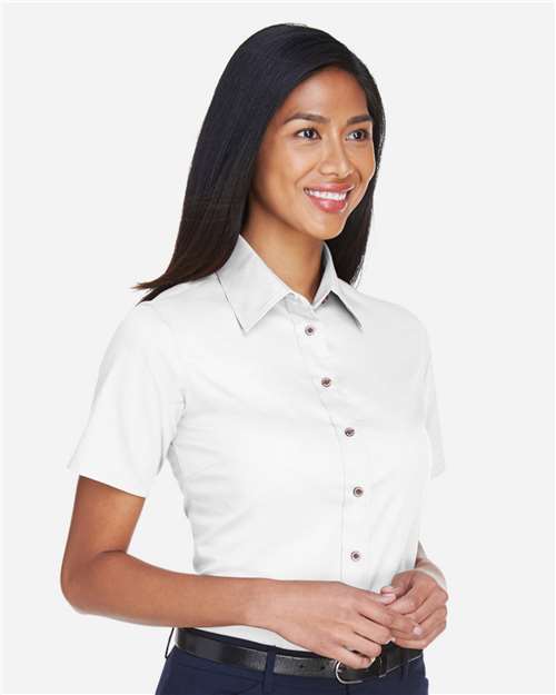 Women's Easy Blend™ Short Sleeve Twill Dress Shirt with Stain-Release - OnModelSide - B238B9008 - White