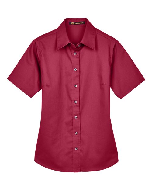 Women's Easy Blend™ Short Sleeve Twill Dress Shirt with Stain-Release - Front - B238B9536 - Wine