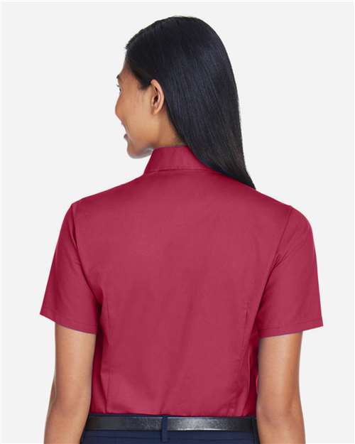 Women's Easy Blend™ Short Sleeve Twill Dress Shirt with Stain-Release - OnModelBack - B238B9536 - Wine