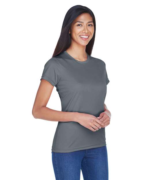 Women's Cool & Dry Sport Performance Interlock T-shirt - OnModelSide - B908E1622 - Charcoal