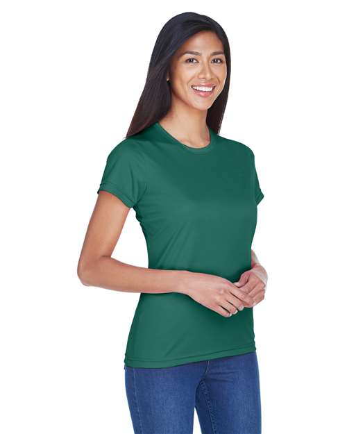 Women's Cool & Dry Sport Performance Interlock T-shirt - OnModelSide - B908E1542 - Forest Green