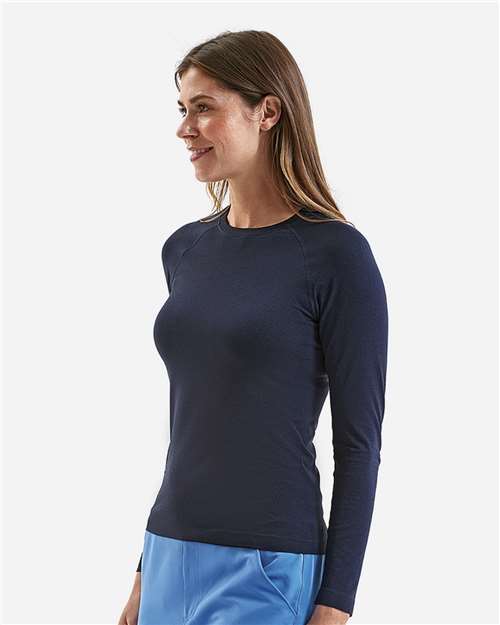 Women's Unstoppable Long Sleeve Fresh Underscrub Base Layer T-Shirt - OnModelSide - B293D5652 - Navy Heather