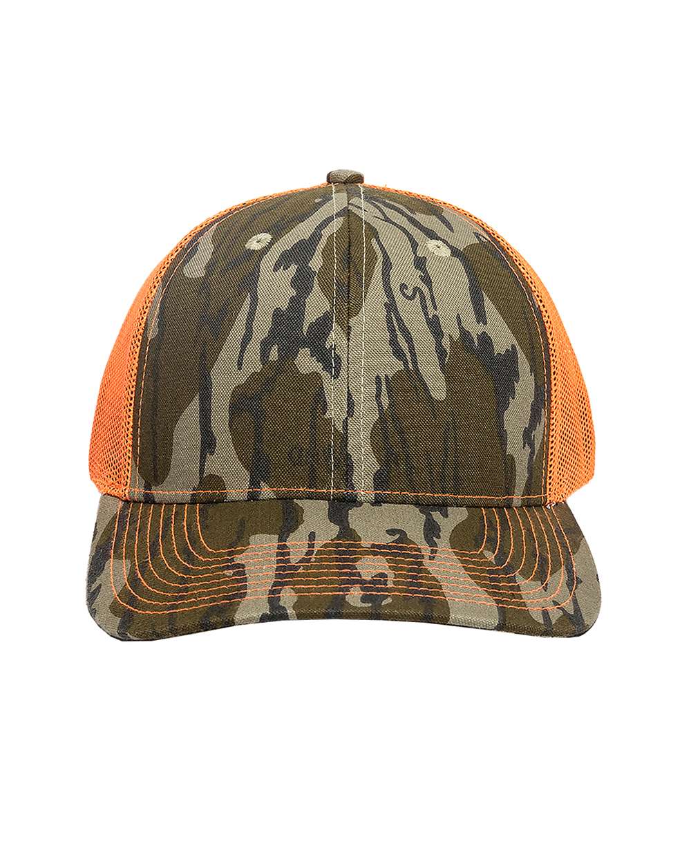 Camo Trucker Mesh Back Cap - Front - B315E5110 - Mossy Oak Original/ Neon Orange