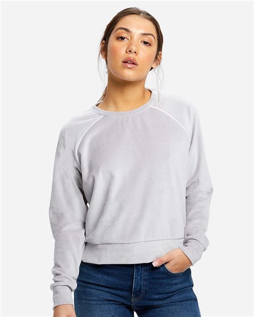 Women's Velour Cropped Long Sleeve Pullover Top - styleImage