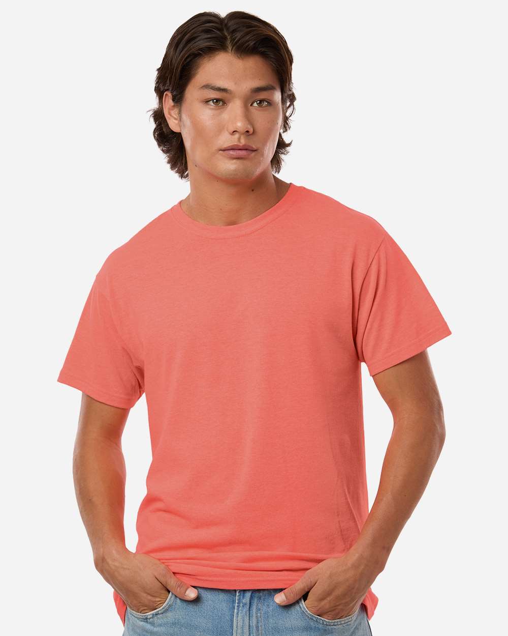 Gold Soft Touch T-Shirt - OnModelFront - B01542053 - Heather Coral