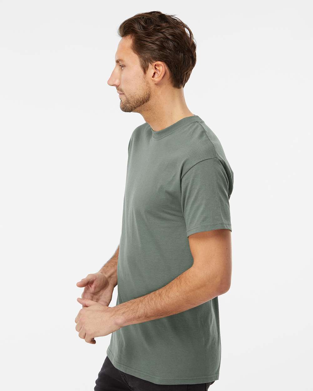 Gold Soft Touch T-Shirt - OnModelSide - B01542383 - Sage