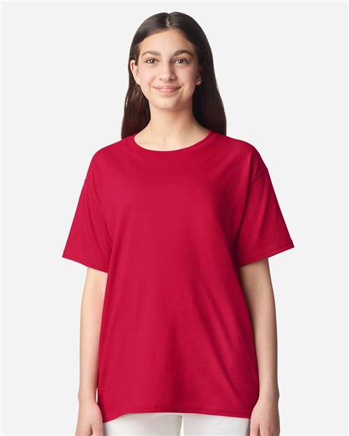 Youth Light Cotton T-Shirt - OnModelFront - B04660702 - Cherry Red