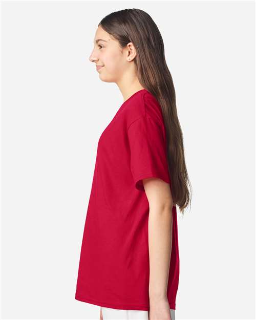 Youth Light Cotton T-Shirt - OnModelSide - B04660702 - Cherry Red