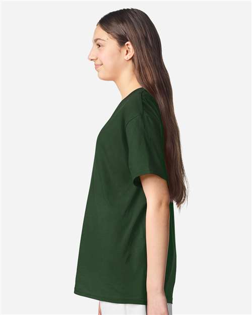 Youth Light Cotton T-Shirt - OnModelSide - B04660542 - Forest Green