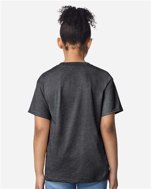 Youth Light Cotton T-Shirt - OnModelBack - B04660142 - Heather Dark Grey