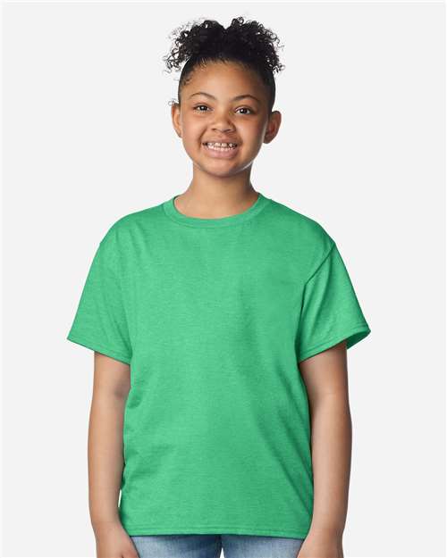Youth Light Cotton T-Shirt - OnModelFront - B04660152 - Heather Irish Green