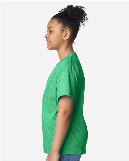 Youth Light Cotton T-Shirt - OnModelSide - B04660152 - Heather Irish Green