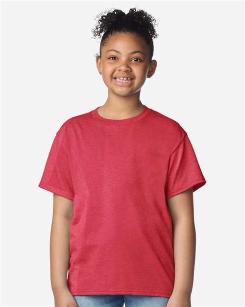 Youth Light Cotton T-Shirt - OnModelFront - B04660162 - Heather Red