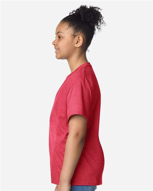 Youth Light Cotton T-Shirt - OnModelSide - B04660162 - Heather Red