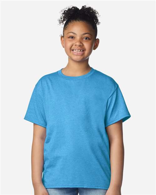 Youth Light Cotton T-Shirt - OnModelFront - B04660722 - Heather Sapphire