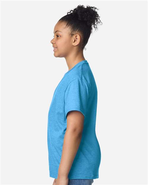 Youth Light Cotton T-Shirt - OnModelSide - B04660722 - Heather Sapphire