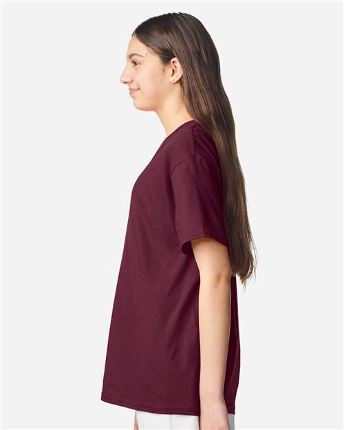 Youth Light Cotton T-Shirt - OnModelSide - B04660532 - Maroon