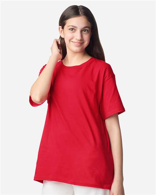 Youth Light Cotton T-Shirt - OnModelSide - B04660292 - Red