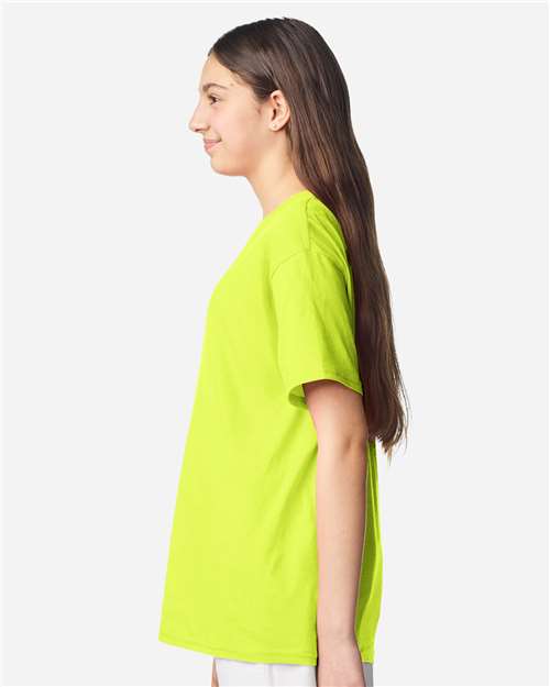 Youth Light Cotton T-Shirt - OnModelSide - B04660322 - Safety Green