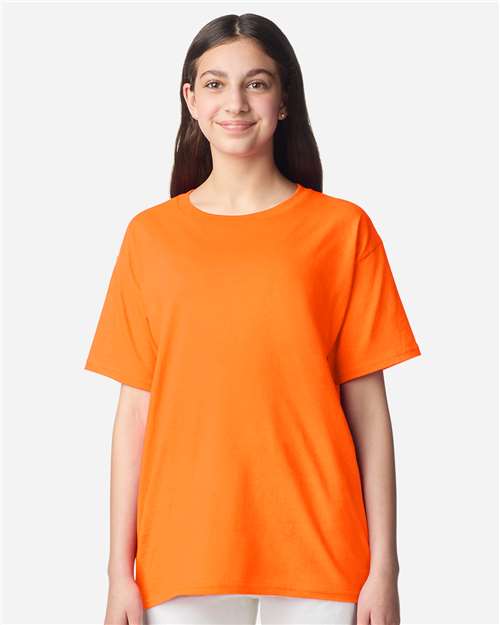 Youth Light Cotton T-Shirt - OnModelFront - B04660332 - Safety Orange