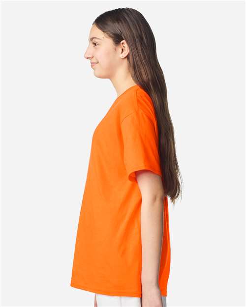 Youth Light Cotton T-Shirt - OnModelSide - B04660332 - Safety Orange
