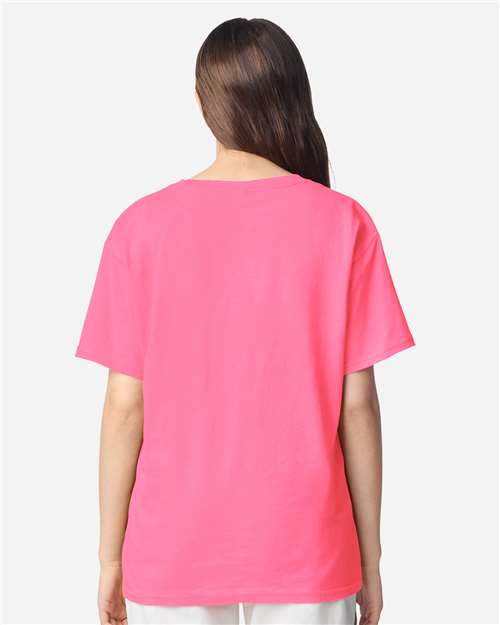 Youth Light Cotton T-Shirt - OnModelBack - B04660342 - Safety Pink