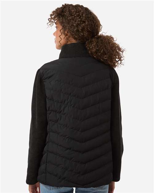 Women's Mixed Media Chevron Jacket - OnModelBack - B19052503 - Black