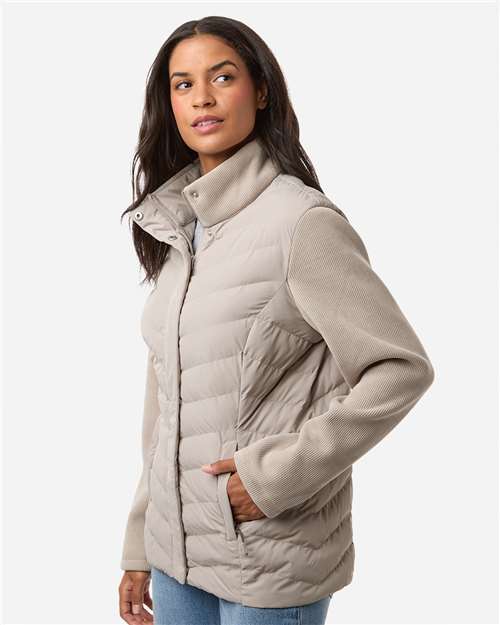 Women's Mixed Media Chevron Jacket - OnModelSide - B19052093 - Taupe
