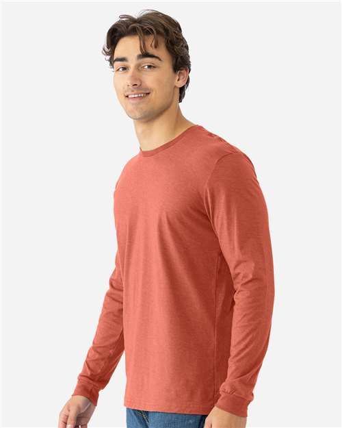 Unisex CVC Long Sleeve T-Shirt - OnModelSide - B03618962 - Heather Redwood