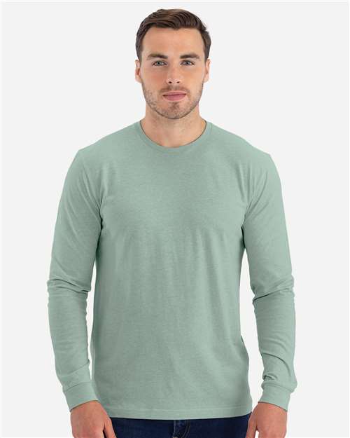Unisex CVC Long Sleeve T-Shirt - OnModelFront - B03618992 - Heather Seafoam