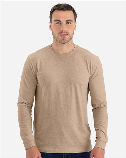 Unisex CVC Long Sleeve T-Shirt - OnModelFront - B03618952 - Heather Tan